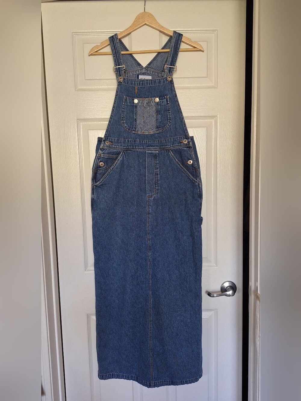 Vintage Express Bleus Denim Overall Maxi Dress Size M 90s Grunge Western